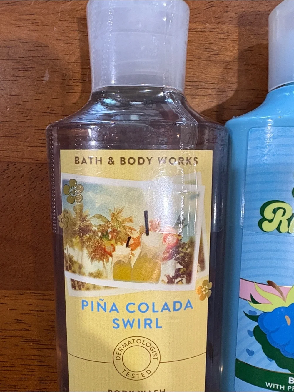 Bath and body summer shower gel in Pima colada swirl and blue raspberry